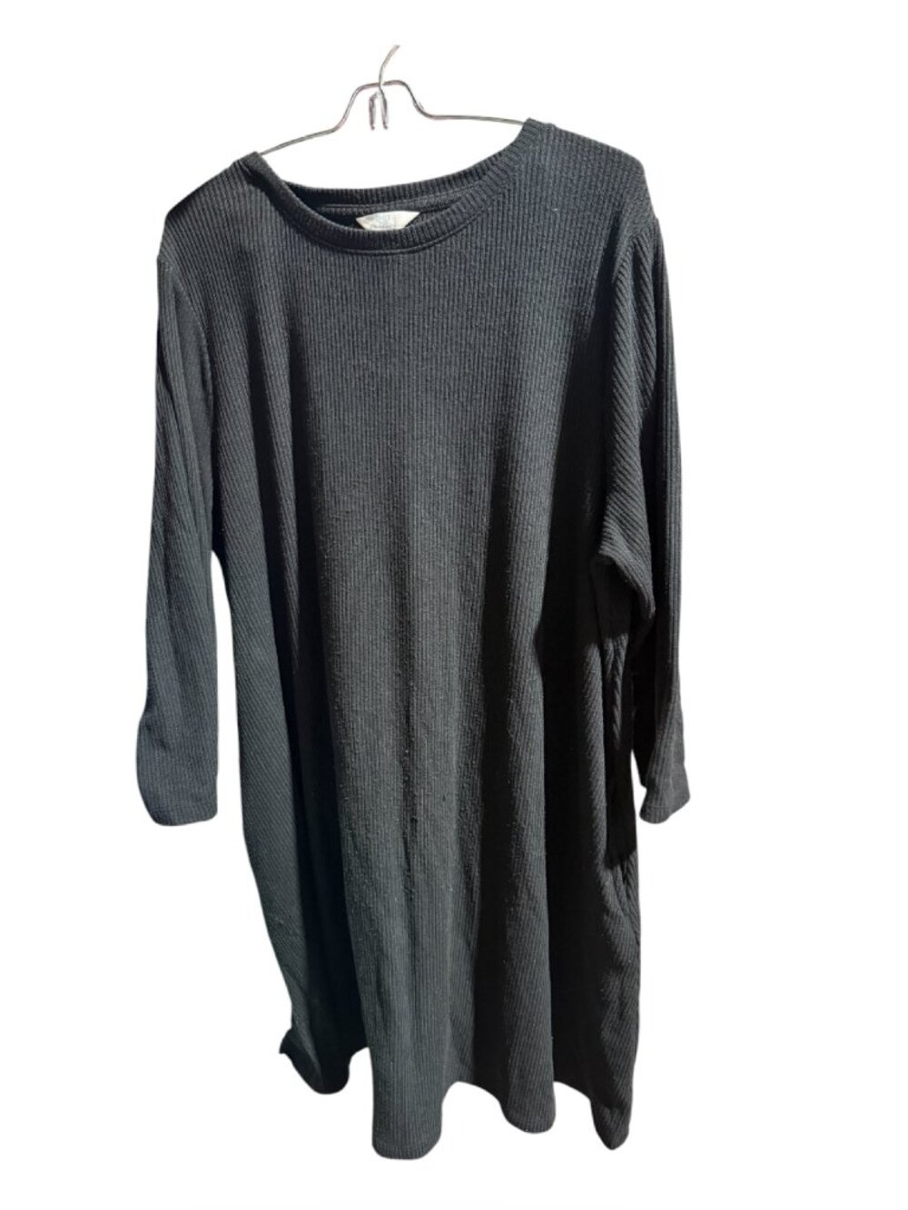 Time & Tru Black 3/4 Sleeve Ribbed Long Dress Shirt Women's Plus Size 3X